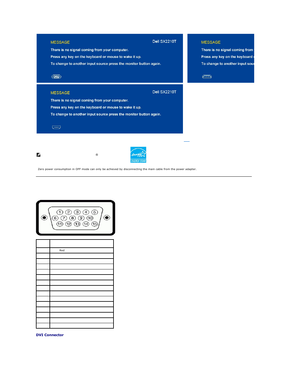 Pin assignments | Dell SX2210T Touch Monitor User Manual | Page 6 / 43