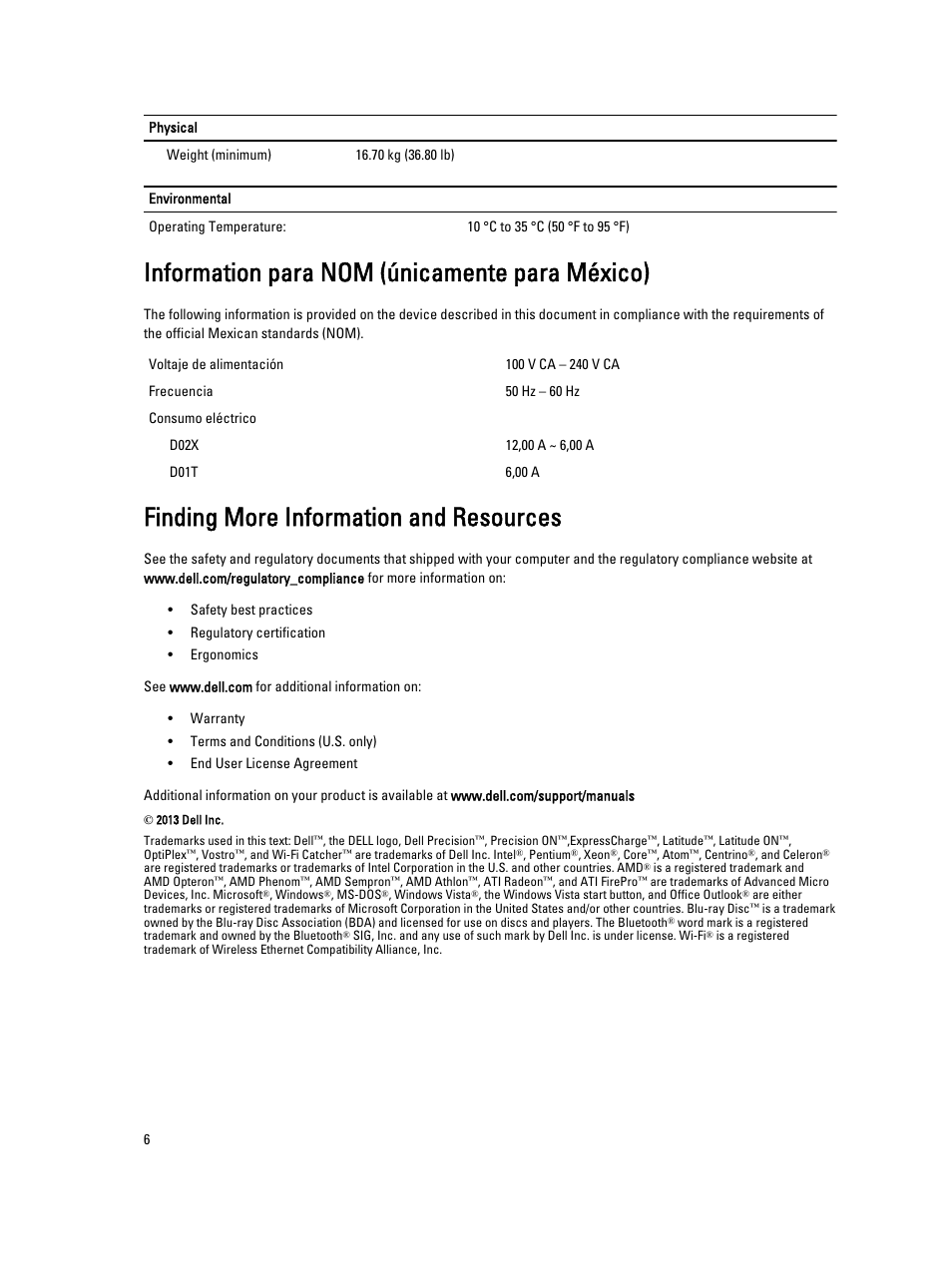 Finding more information and resources, Information para nom (únicamente para méxico) | Dell Precision T7610 (Late 2013) User Manual | Page 6 / 6