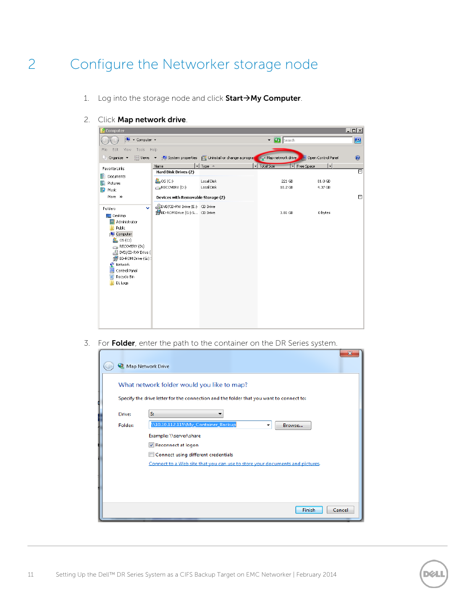 2 configure the networker storage node, Configure the networker storage node, 2configure the networker storage node | Dell PowerVault DR2000v User Manual | Page 11 / 34