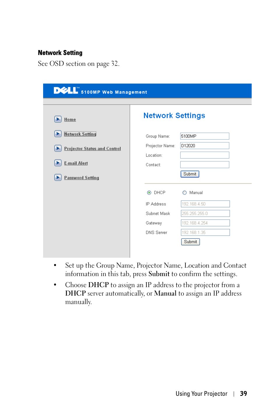 Dell 5100MP Projector User Manual | Page 39 / 61
