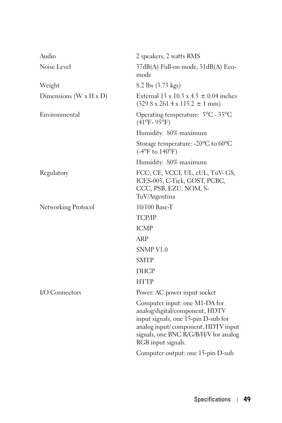 Dell 5100MP Projector User Manual | Page 49 / 61