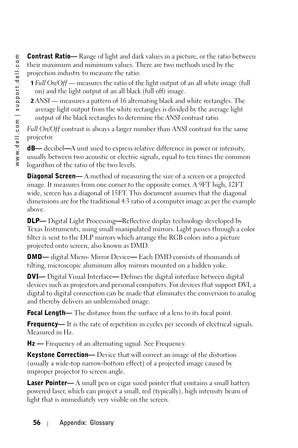Dell 5100MP Projector User Manual | Page 56 / 61