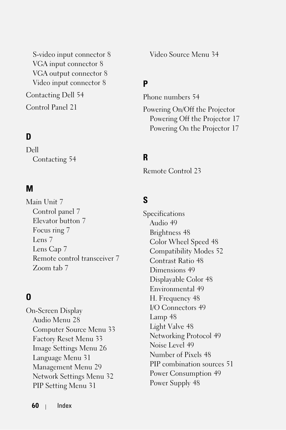 Dell 5100MP Projector User Manual | Page 60 / 61