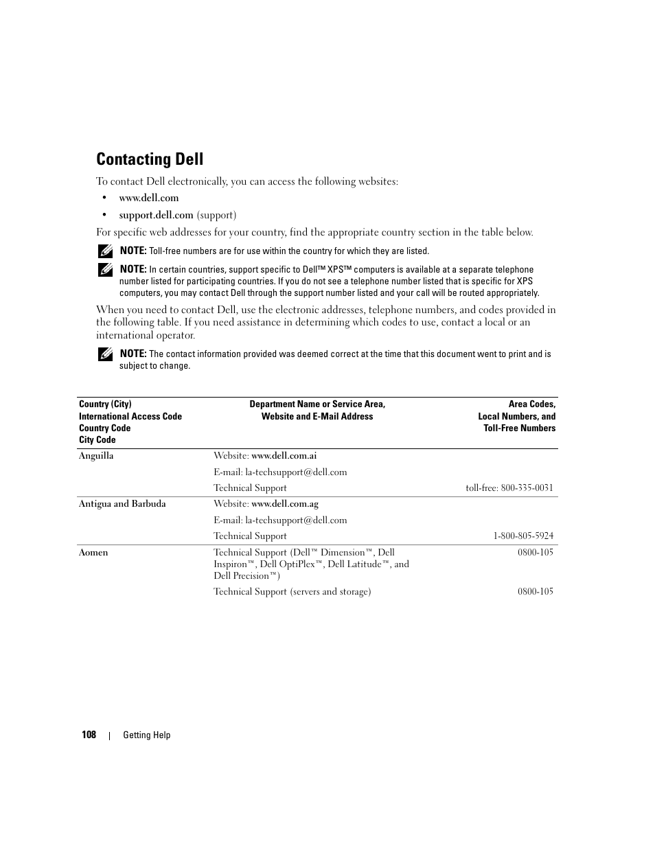 Contacting dell | Dell PowerEdge 860 User Manual | Page 108 / 140