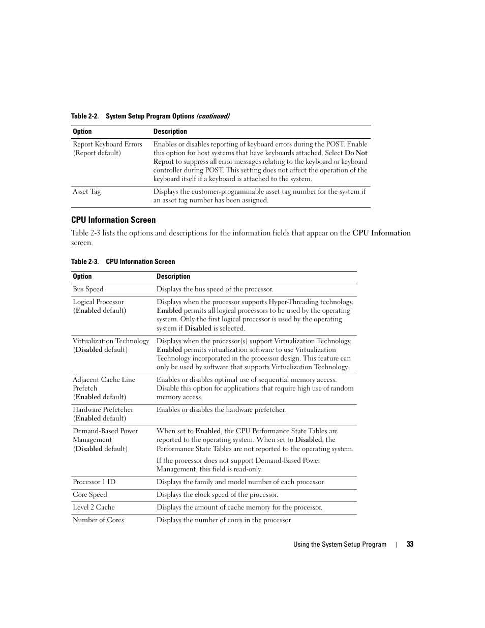 Cpu information screen | Dell PowerEdge 860 User Manual | Page 33 / 140