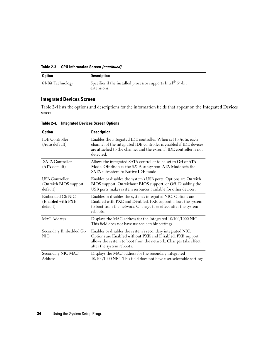 Integrated devices screen | Dell PowerEdge 860 User Manual | Page 34 / 140