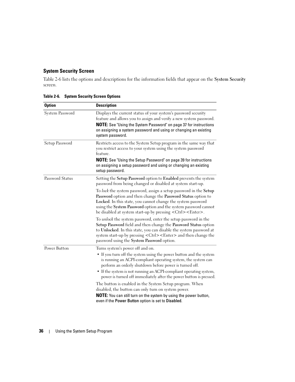 System security screen | Dell PowerEdge 860 User Manual | Page 36 / 140