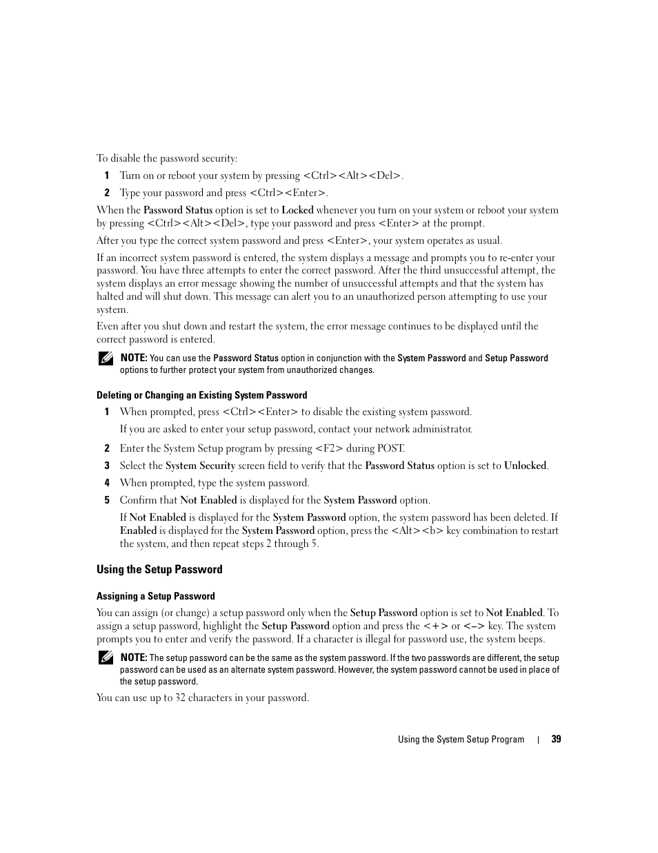 Using the setup password | Dell PowerEdge 860 User Manual | Page 39 / 140