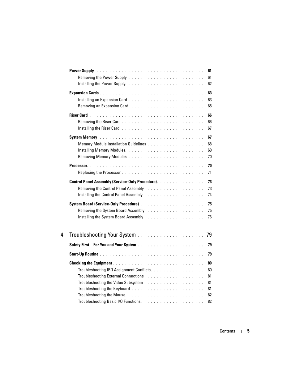 4troubleshooting your system | Dell PowerEdge 860 User Manual | Page 5 / 140