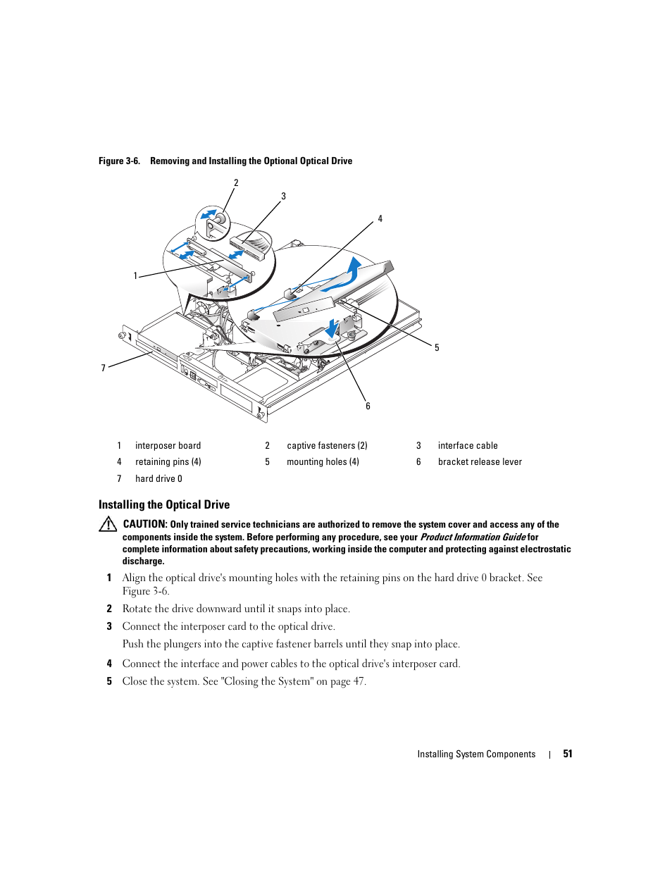 Installing the optical drive, See figure 3-6, T as shown in figure 3-6 | Dell PowerEdge 860 User Manual | Page 51 / 140