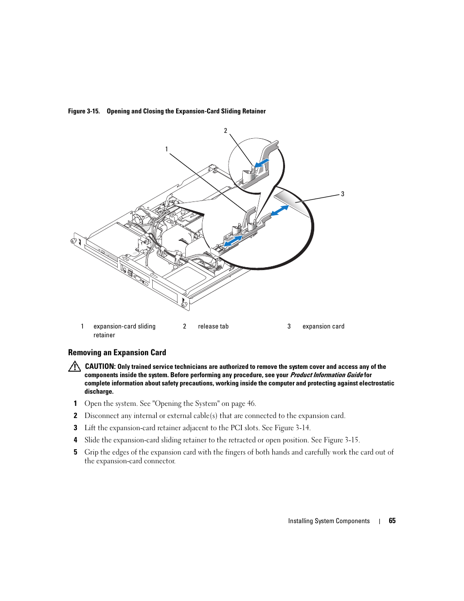 Removing an expansion card, Figure 3-15, D. see figure 3-15 | Dell PowerEdge 860 User Manual | Page 65 / 140