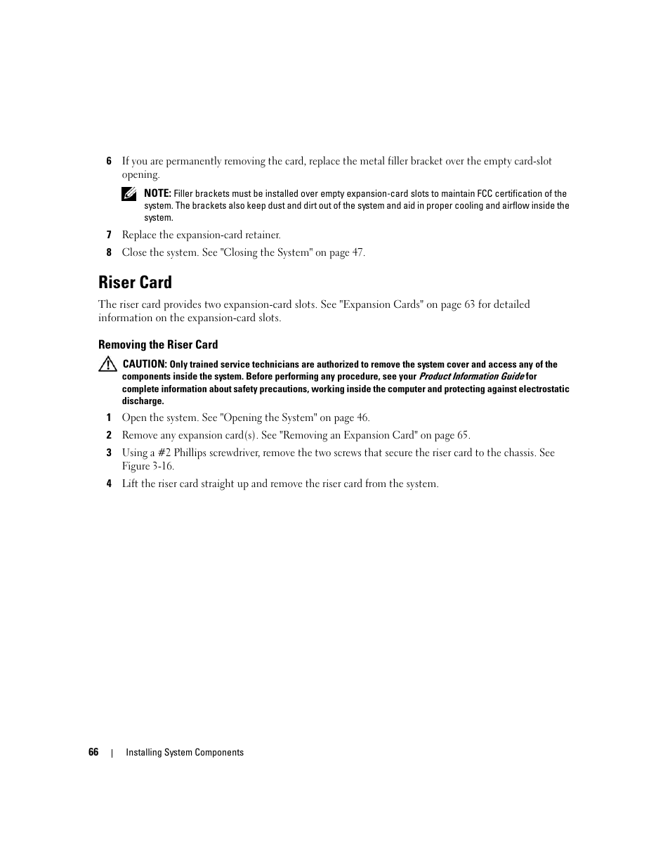 Riser card, Removing the riser card | Dell PowerEdge 860 User Manual | Page 66 / 140