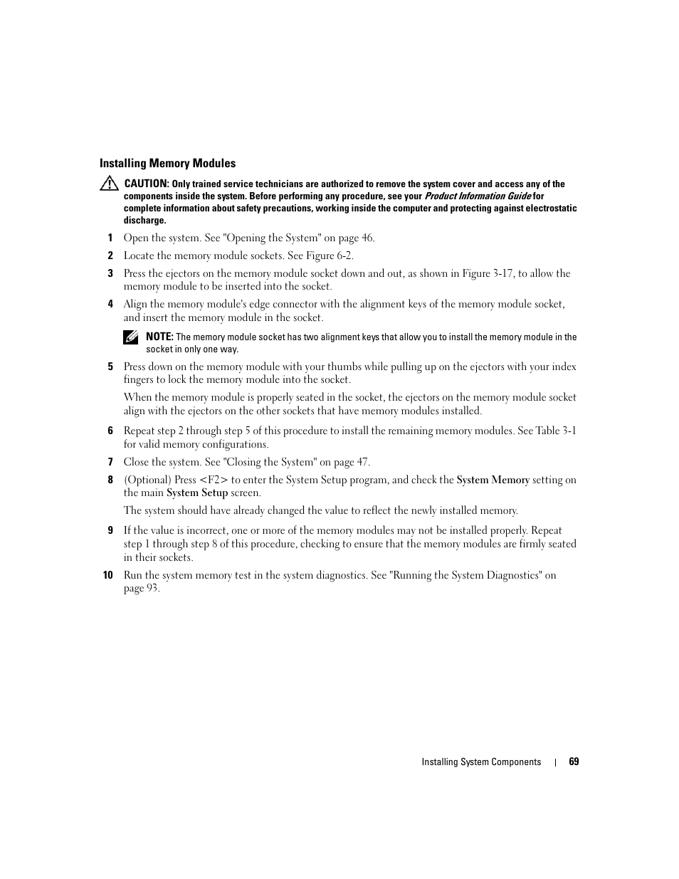 Installing memory modules | Dell PowerEdge 860 User Manual | Page 69 / 140