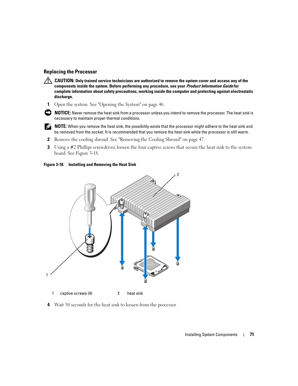 Replacing the processor | Dell PowerEdge 860 User Manual | Page 71 / 140