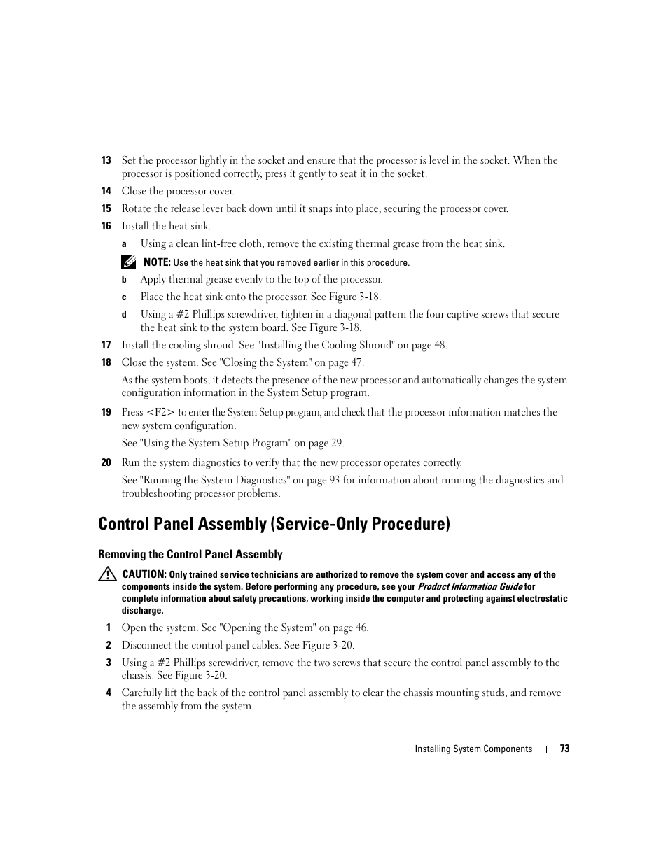 Control panel assembly (service-only procedure), Removing the control panel assembly | Dell PowerEdge 860 User Manual | Page 73 / 140