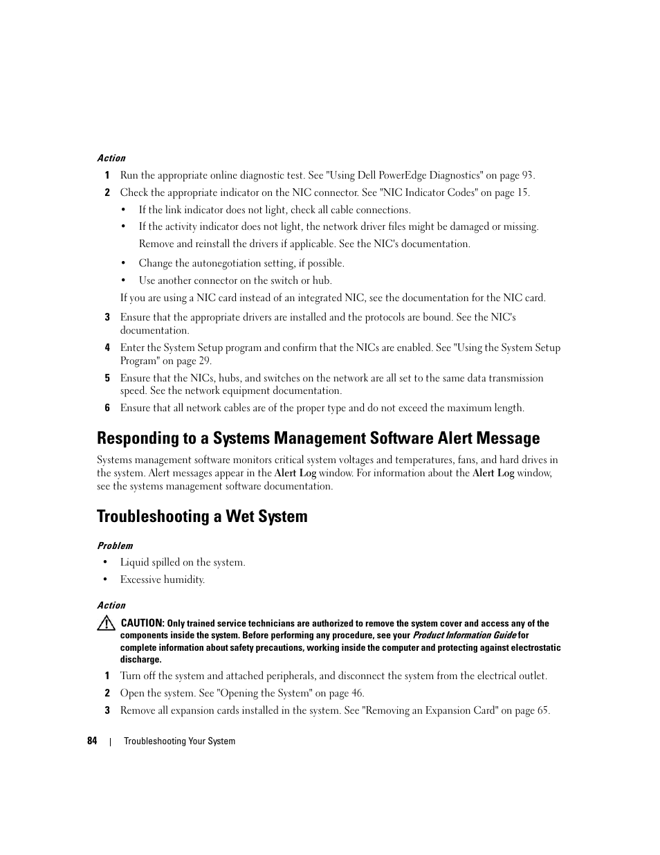 Troubleshooting a wet system | Dell PowerEdge 860 User Manual | Page 84 / 140