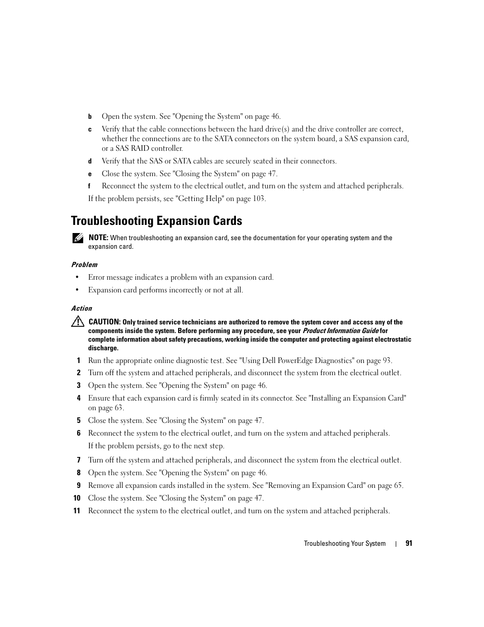 Troubleshooting expansion cards | Dell PowerEdge 860 User Manual | Page 91 / 140