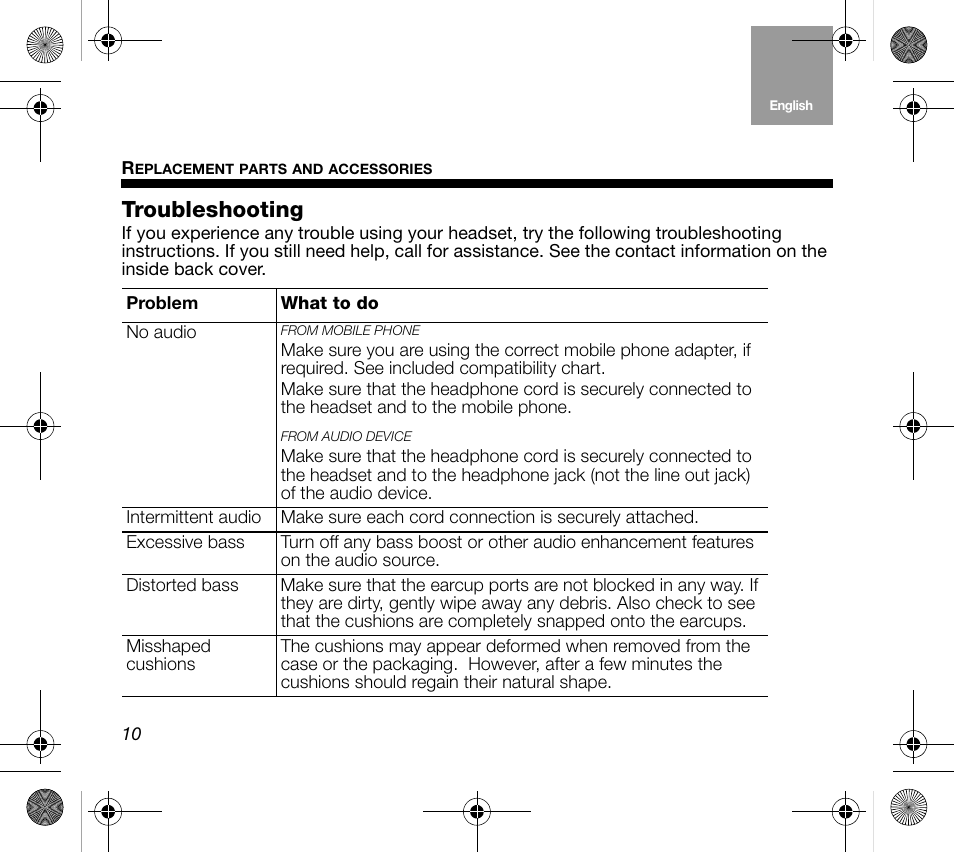 Troubleshooting | Bose Mobile On-Ear Headset User Manual | Page 10 / 36