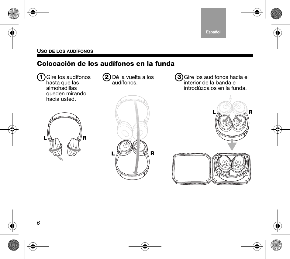 Colocación de los audífonos en la funda | Bose Mobile On-Ear Headset User Manual | Page 16 / 36