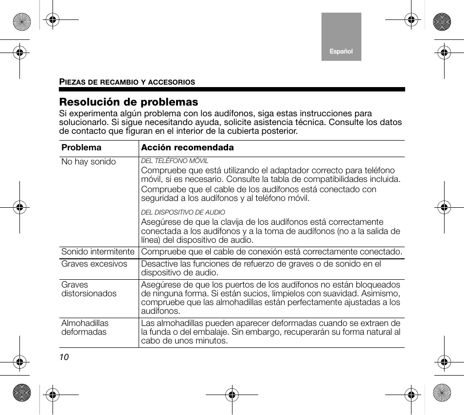 Resolución de problemas | Bose Mobile On-Ear Headset User Manual | Page 20 / 36