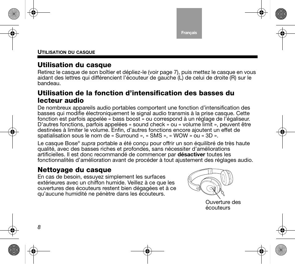 Utilisation du casque, Nettoyage du casque | Bose Mobile On-Ear Headset User Manual | Page 28 / 36