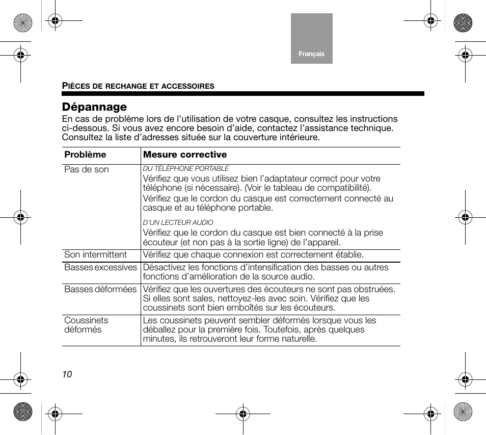 Dépannage | Bose Mobile On-Ear Headset User Manual | Page 30 / 36