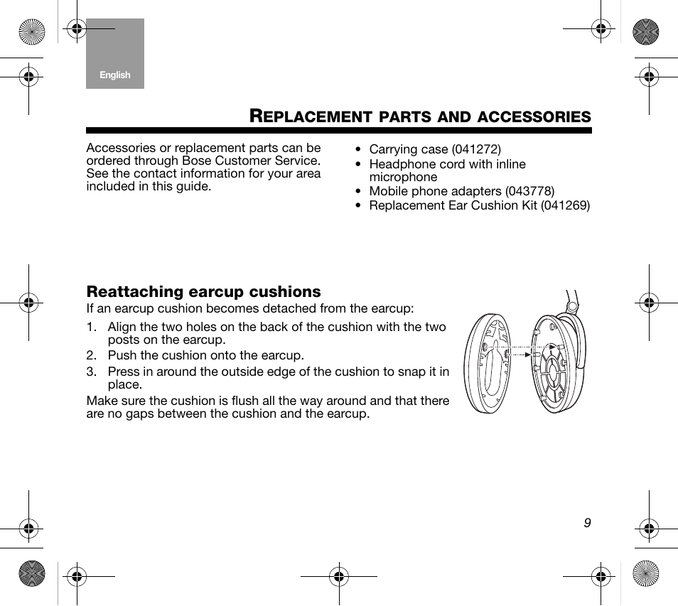 Reattaching earcup cushions | Bose Mobile On-Ear Headset User Manual | Page 9 / 36