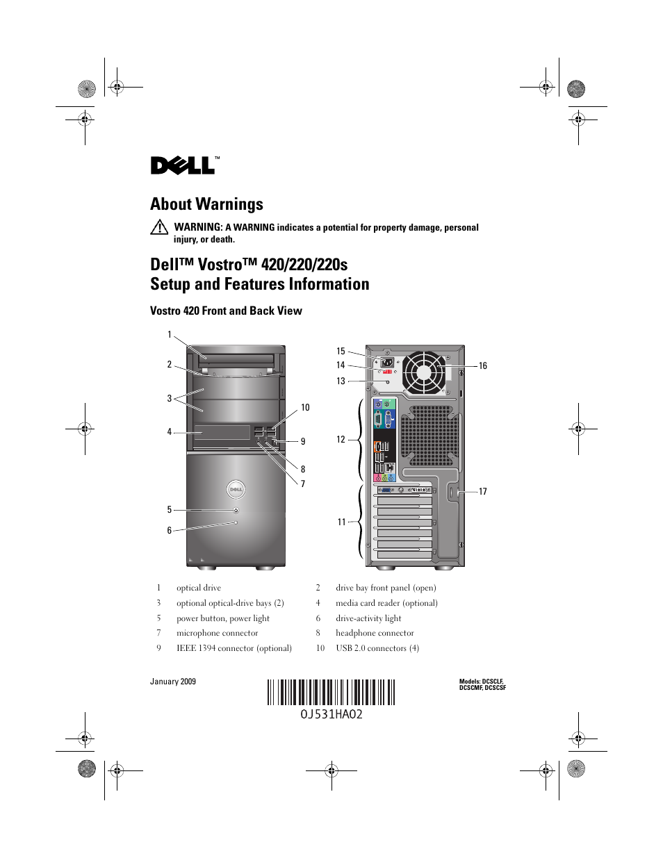 Dell Vostro 220s (Late 2008) User Manual | 10 pages