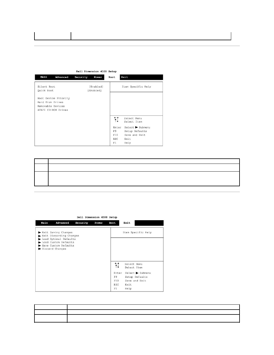 Boot screen, Exit screen, Boot | Exit, Screen | Dell Dimension 4500 User Manual | Page 49 / 59