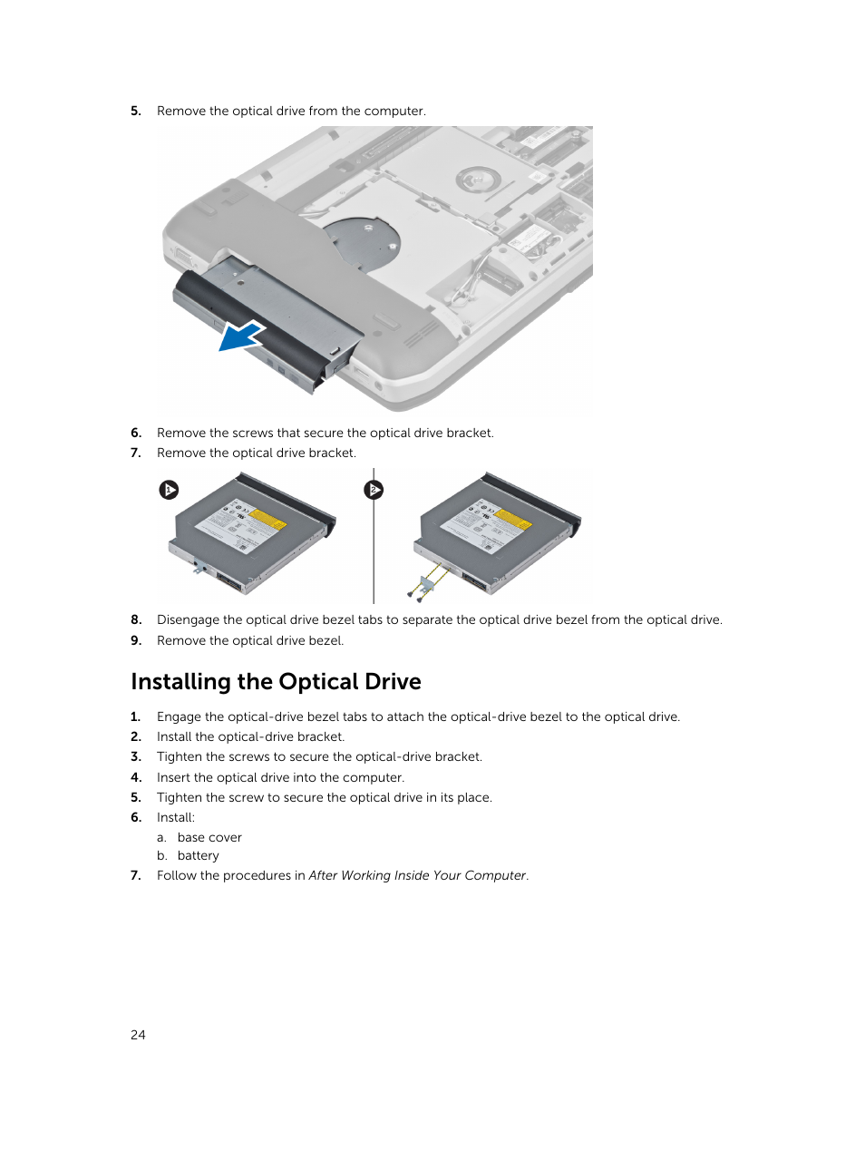 Installing the optical drive | Dell Latitude E5430 (Mid 2012) User Manual | Page 24 / 79