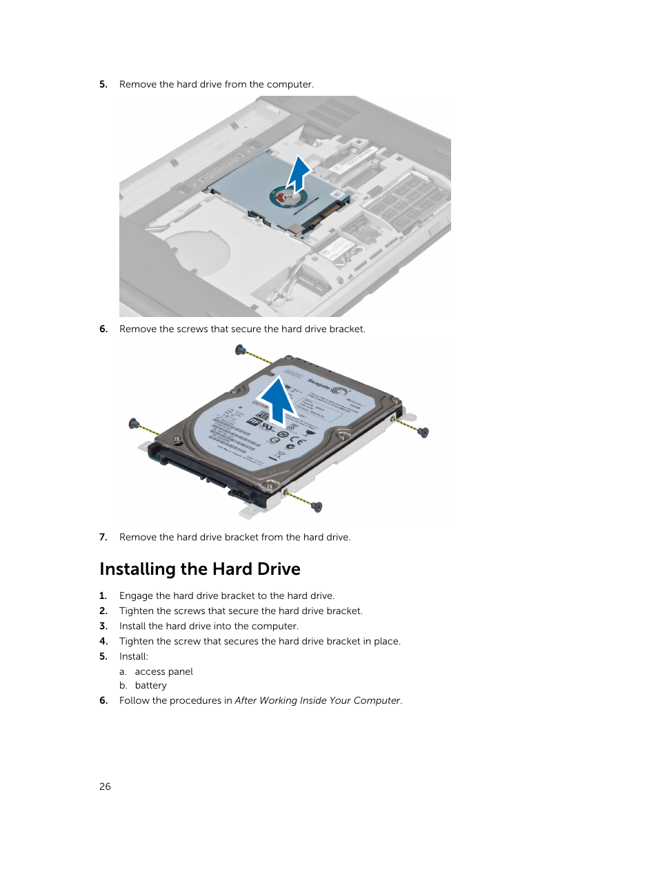 Installing the hard drive | Dell Latitude E5430 (Mid 2012) User Manual | Page 26 / 79