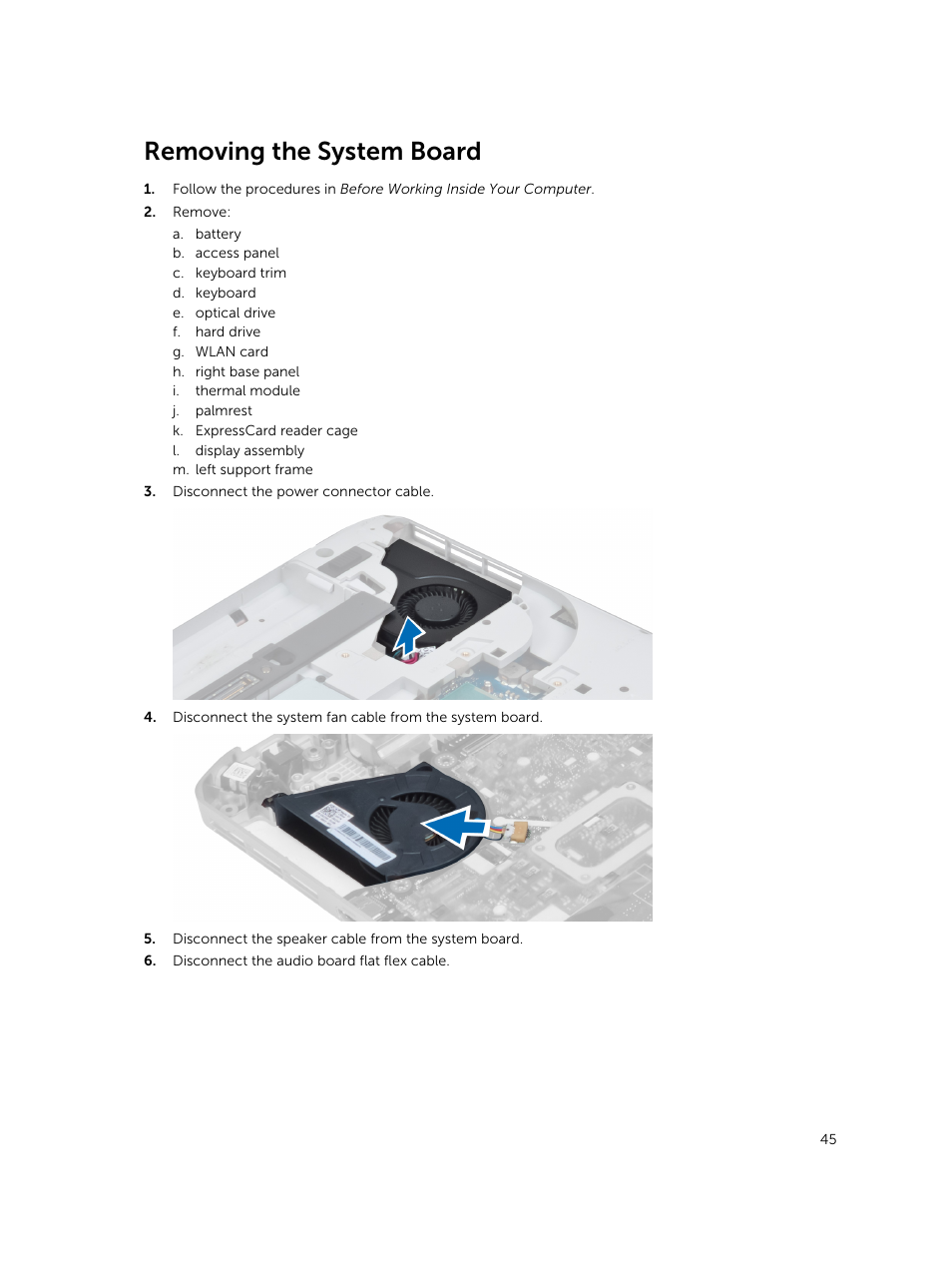 Removing the system board | Dell Latitude E5430 (Mid 2012) User Manual | Page 45 / 79