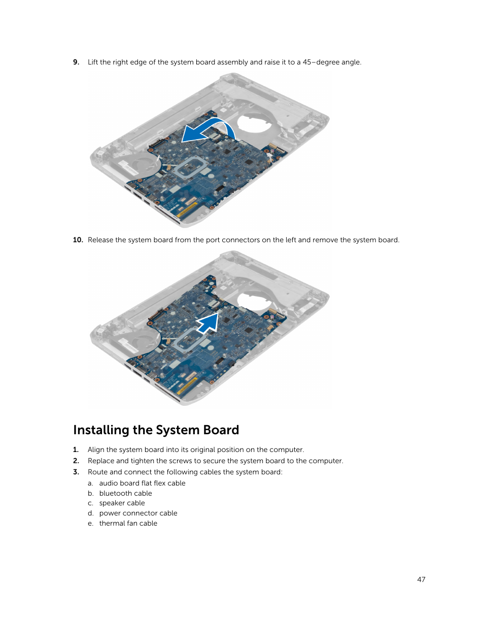 Installing the system board | Dell Latitude E5430 (Mid 2012) User Manual | Page 47 / 79