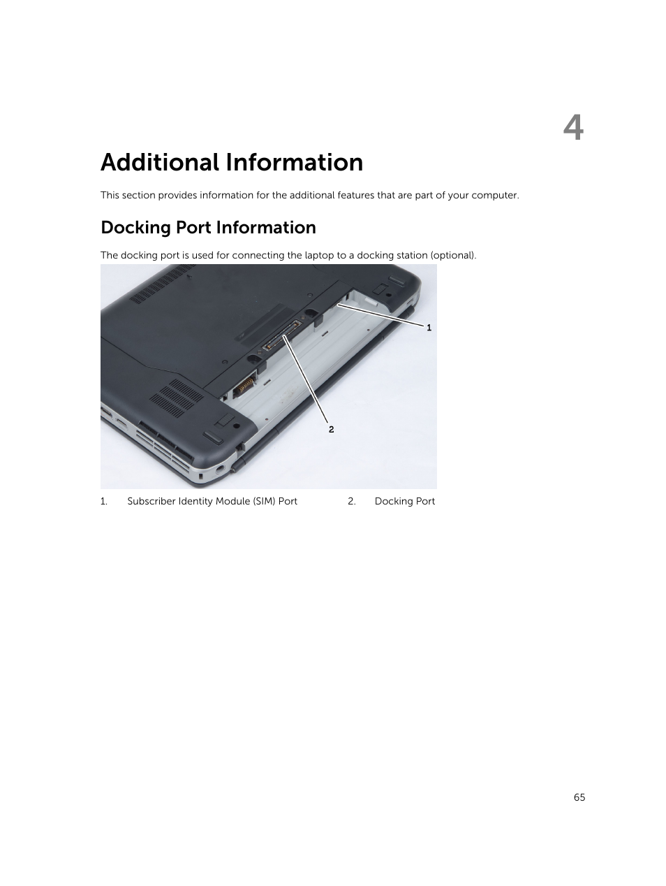 Additional information, Docking port information, 4 additional information | Dell Latitude E5430 (Mid 2012) User Manual | Page 65 / 79