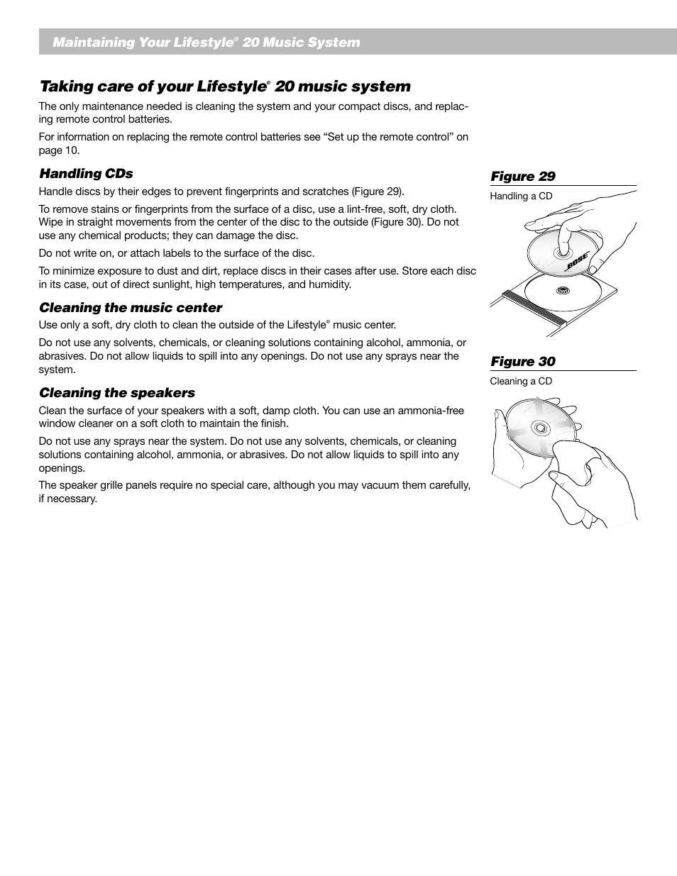 Taking care of your lifestyle, 20 music system | Bose Lifestyle 20 User Manual | Page 26 / 31