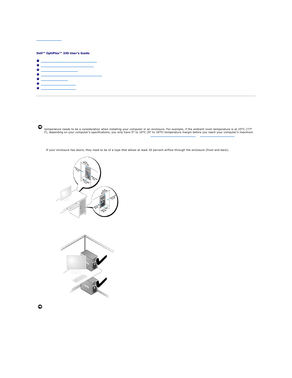 Setting up your computer, Installing your computer in an enclosure | Dell OptiPlex 330 (Late 2007) User Manual | Page 107 / 143