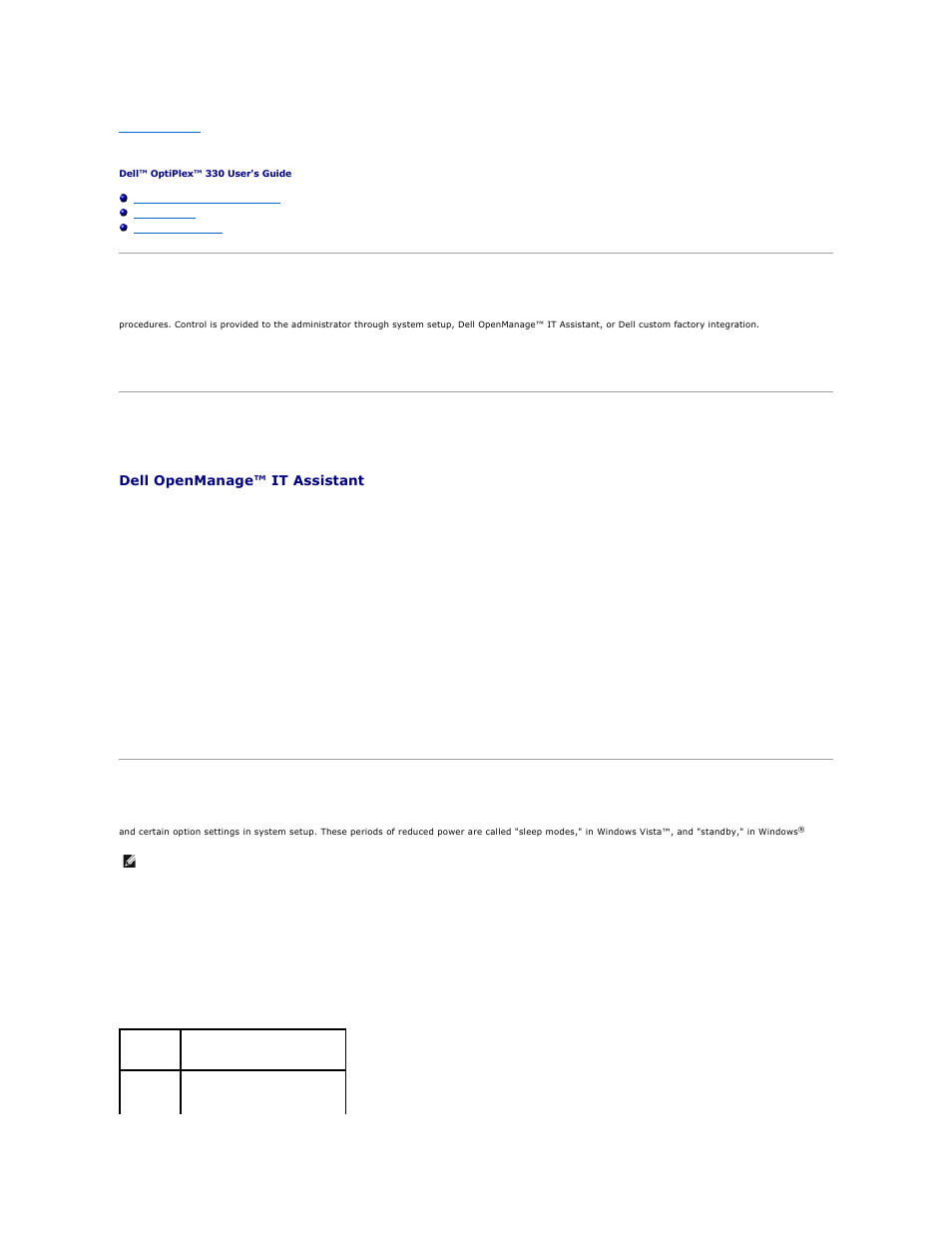 Advanced features, Legacyselect technology control, Manageability | Power management, Dell openmanage™ it assistant, Dell openmanage client instrumentation | Dell OptiPlex 330 (Late 2007) User Manual | Page 2 / 143