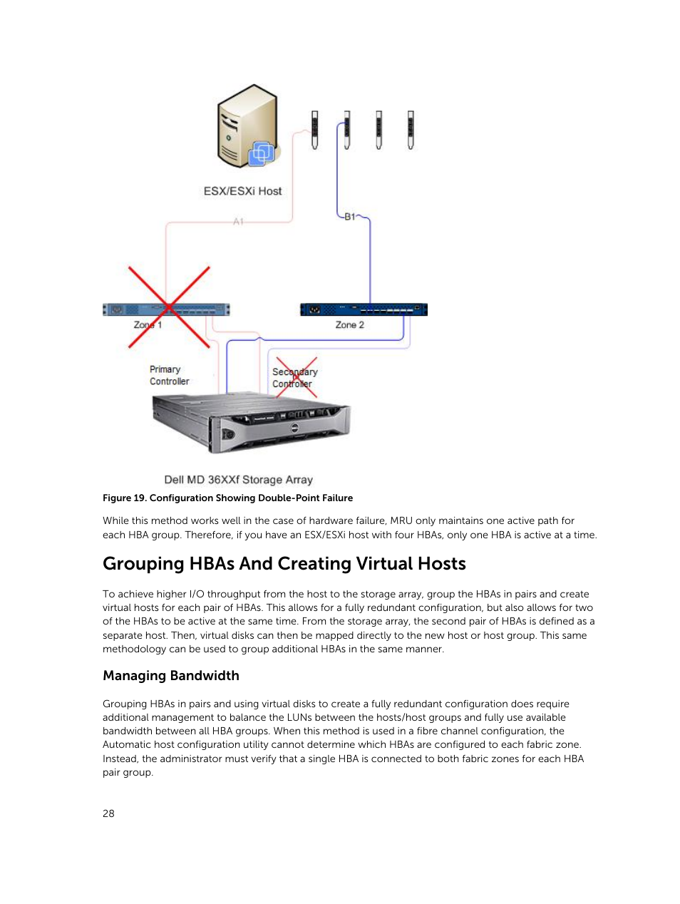 Grouping hbas and creating virtual hosts, Managing bandwidth | Dell PowerVault MD3800f User Manual | Page 28 / 88