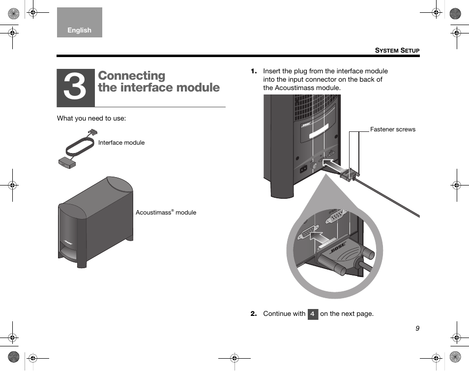 Connecting the interface module | Bose CineMate GS Series II User Manual | Page 11 / 124