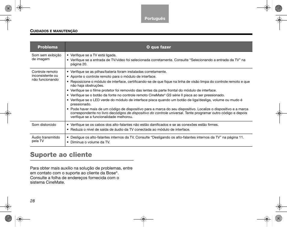 Suporte ao cliente | Bose CineMate GS Series II User Manual | Page 120 / 124
