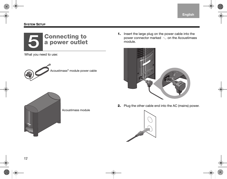 Connecting to a power outlet | Bose CineMate GS Series II User Manual | Page 14 / 124