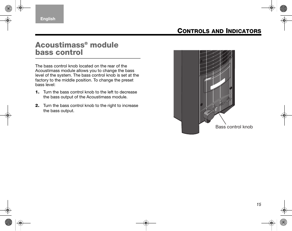 Ontrols, Ndicators, Acoustimass | Module bass control | Bose CineMate GS Series II User Manual | Page 17 / 124