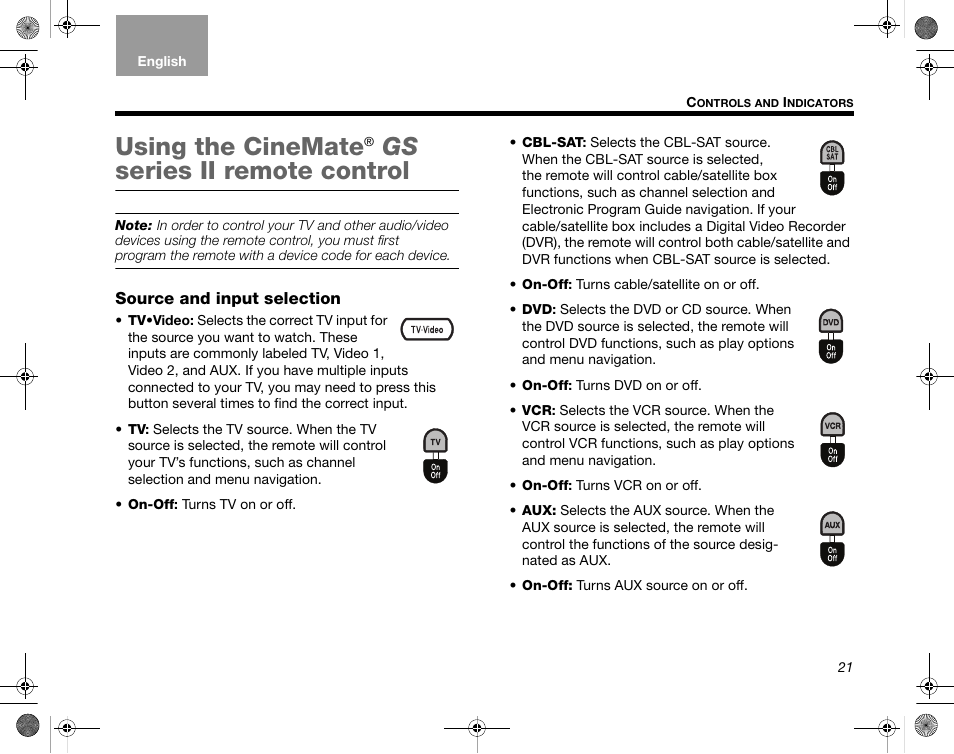 Using the cinemate, Gs series ii, Gs series ii remote control | Bose CineMate GS Series II User Manual | Page 23 / 124