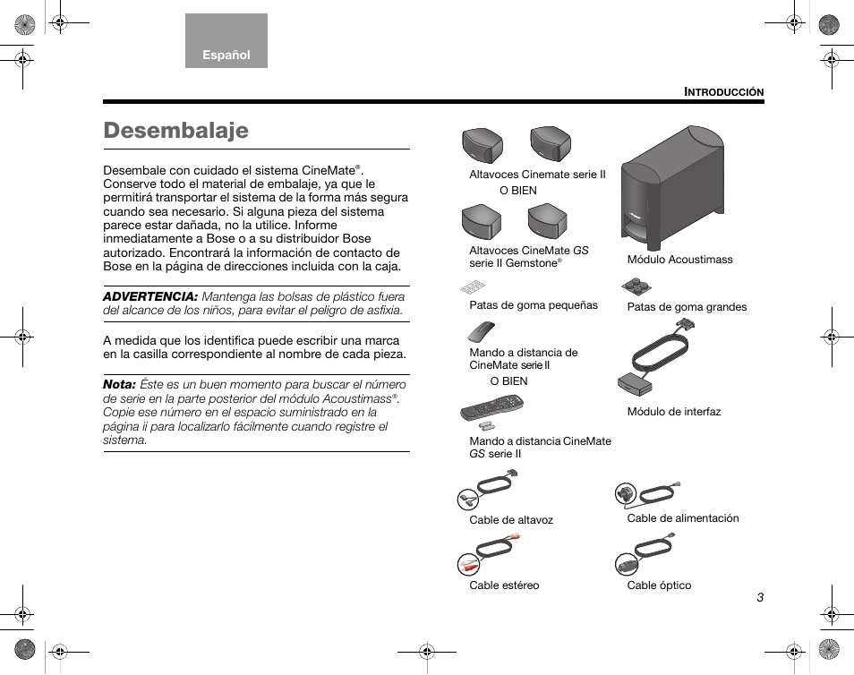 Desembalaje | Bose CineMate GS Series II User Manual | Page 35 / 124