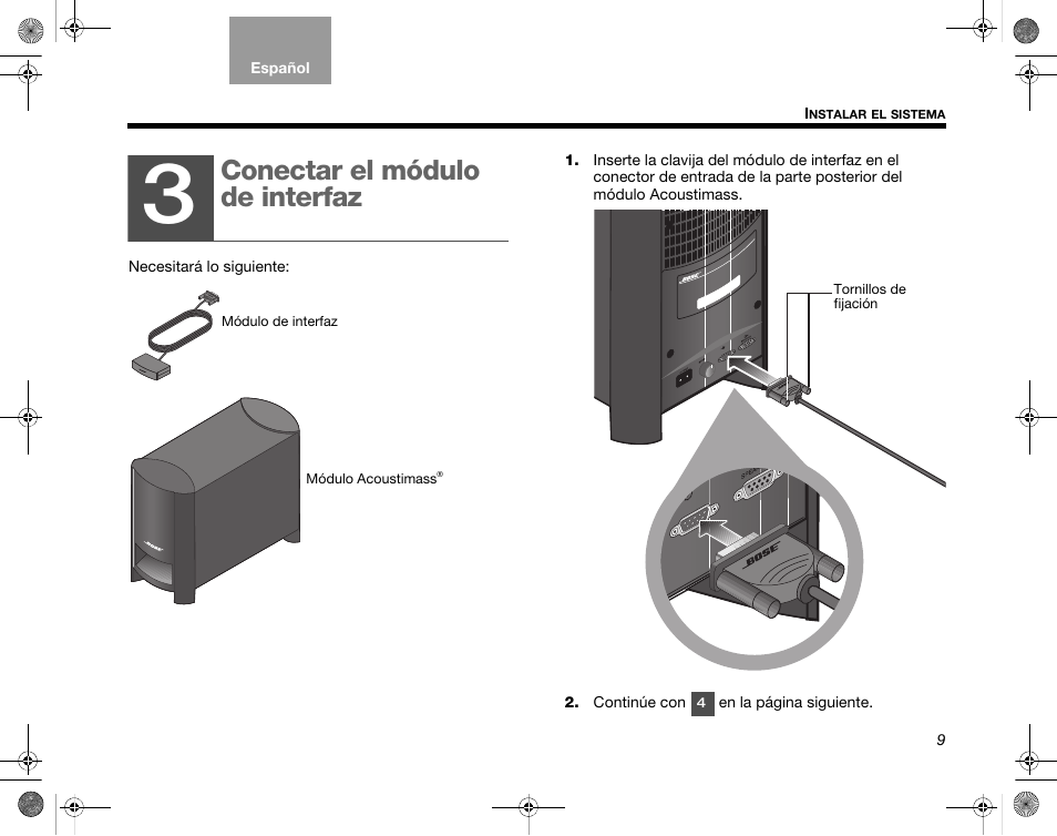 Conectar el módulo de interfaz | Bose CineMate GS Series II User Manual | Page 41 / 124