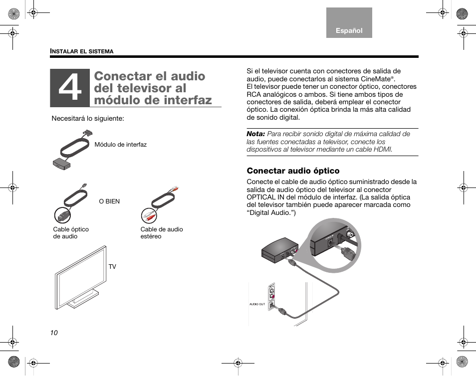 Conectar audio óptico | Bose CineMate GS Series II User Manual | Page 42 / 124
