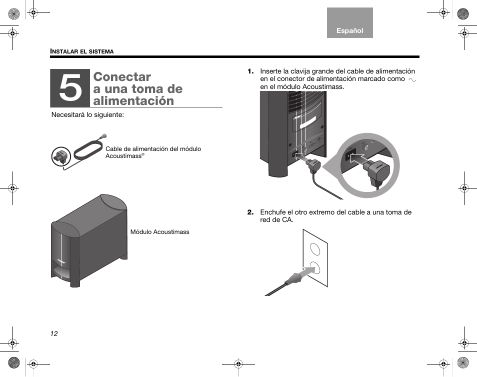 Conectar a una toma de alimentación | Bose CineMate GS Series II User Manual | Page 44 / 124