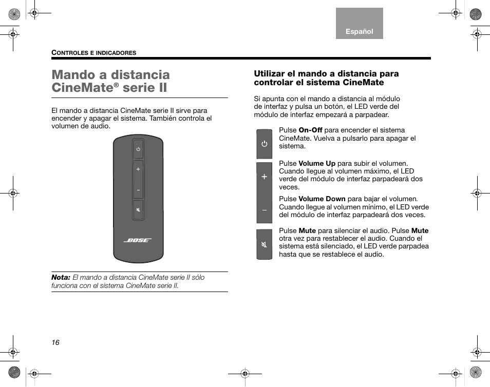 Mando a distancia cinemate, Serie ii | Bose CineMate GS Series II User Manual | Page 48 / 124