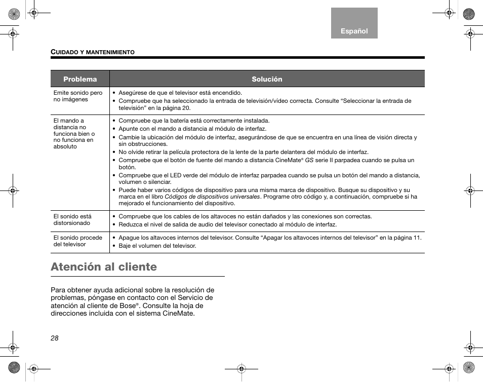 Atención al cliente | Bose CineMate GS Series II User Manual | Page 60 / 124