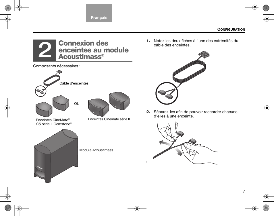 Connexion des enceintes au module acoustimass | Bose CineMate GS Series II User Manual | Page 69 / 124
